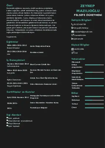 Felsefe Öğretmeni CV Örnekleri cv indir